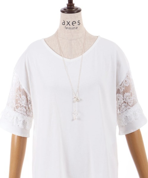 axes femme（アクシーズファム）の「ＮＣ付接触冷感レース切替ＰＯ（Tシャツ/カットソー・レディース・イエロー/ネイビー/ホワイト・FREE）」の17枚目の写真