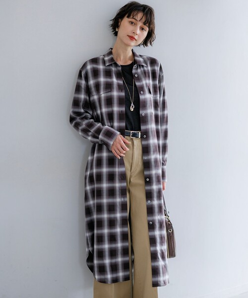 23区(ニジュウサンク)の「コットンミックスチェック シャツ ワンピース(シャツワンピース・レディース・ダークブラウン系3/ネイビー系3・38)」の1枚目の写真