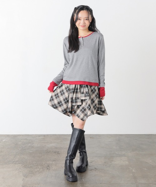 Honeys（ハニーズ）の「配色ヘンリートップス（Tシャツ/カットソー・レディース・ヘザーチャコール/ブラック/イエロー/レッド/ブルー・S/M/L）」の7枚目の写真
