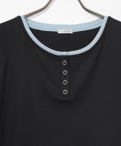 Honeys（ハニーズ）の「配色ヘンリートップス（Tシャツ/カットソー・レディース・ヘザーチャコール/ブラック/イエロー/レッド/ブルー・S/M/L）」の10枚目の写真