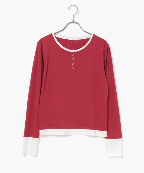 Honeys（ハニーズ）の「配色ヘンリートップス（Tシャツ/カットソー・レディース・ヘザーチャコール/ブラック/イエロー/レッド/ブルー・S/M/L）」の15枚目の写真