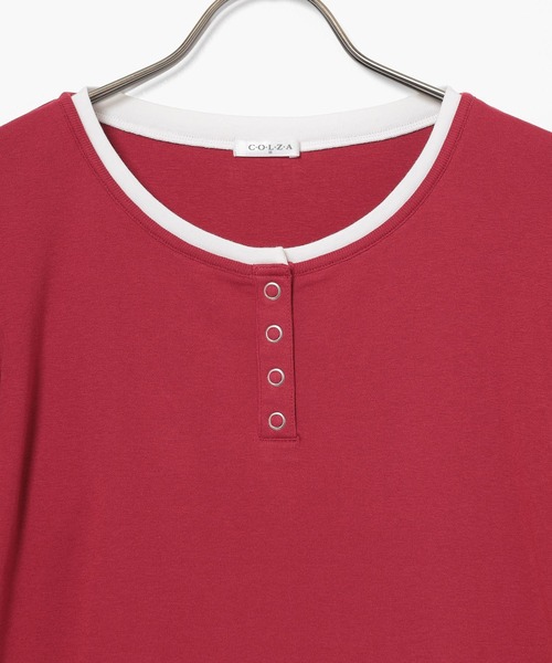Honeys（ハニーズ）の「配色ヘンリートップス（Tシャツ/カットソー・レディース・ヘザーチャコール/ブラック/イエロー/レッド/ブルー・S/M/L）」の16枚目の写真