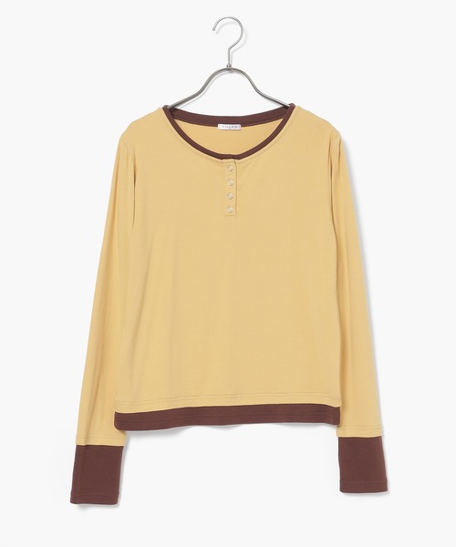 Honeys（ハニーズ）の「配色ヘンリートップス（Tシャツ/カットソー・レディース・ヘザーチャコール/ブラック/イエロー/レッド/ブルー・S/M/L）」の17枚目の写真