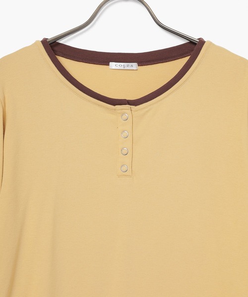 Honeys（ハニーズ）の「配色ヘンリートップス（Tシャツ/カットソー・レディース・ヘザーチャコール/ブラック/イエロー/レッド/ブルー・S/M/L）」の18枚目の写真