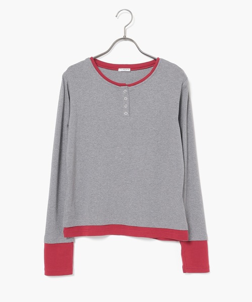Honeys（ハニーズ）の「配色ヘンリートップス（Tシャツ/カットソー・レディース・ヘザーチャコール/ブラック/イエロー/レッド/ブルー・S/M/L）」の19枚目の写真