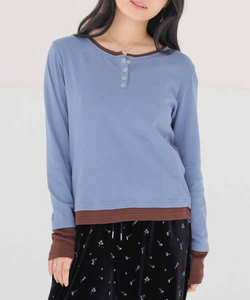 Honeys（ハニーズ）の「配色ヘンリートップス（Tシャツ/カットソー・レディース・ヘザーチャコール/ブラック/イエロー/レッド/ブルー・S/M/L）」の21枚目の写真