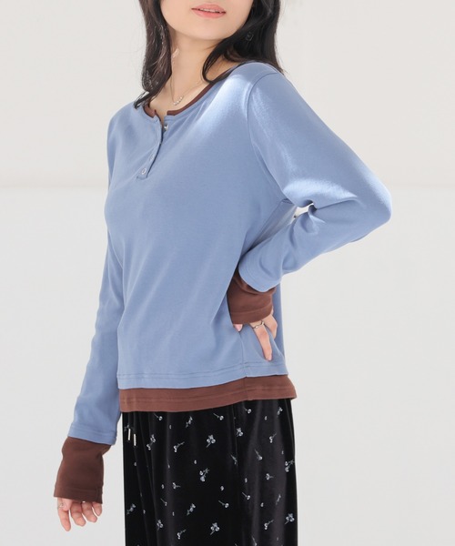Honeys（ハニーズ）の「配色ヘンリートップス（Tシャツ/カットソー・レディース・ヘザーチャコール/ブラック/イエロー/レッド/ブルー・S/M/L）」の22枚目の写真