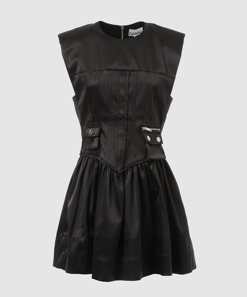 GANNI(ガニー)の「Double Satin Corset Mini Dress(ワンピース・レディース・ブラック・38)」の1枚目の写真