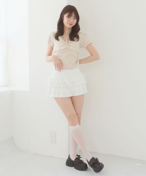 MAJESTIC LEGON(マジェスティックレゴン)の「カットティアードフリルスカパン(スカート・レディース・ブラック系その他/アイボリー/ブラック/グレー・MEDIUM)」の7枚目の写真