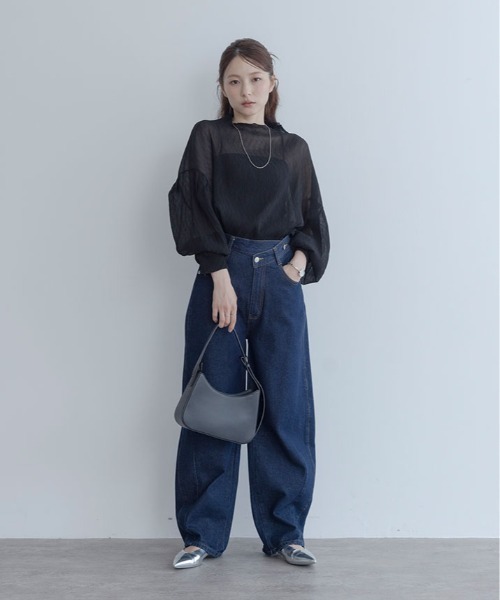 maviru（マヴィル）の「ランダム プリーツ シアー ボトルネック ブラウス シアートップス（シャツ/ブラウス・レディース・ピンクベージュ/ベージュ/グレー/ブラック・FREE）」の5枚目の写真