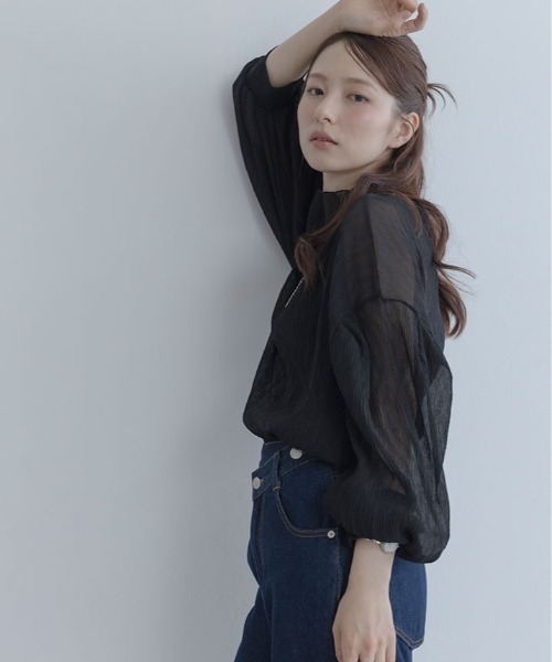 maviru（マヴィル）の「ランダム プリーツ シアー ボトルネック ブラウス シアートップス（シャツ/ブラウス・レディース・ピンクベージュ/ベージュ/グレー/ブラック・FREE）」の8枚目の写真