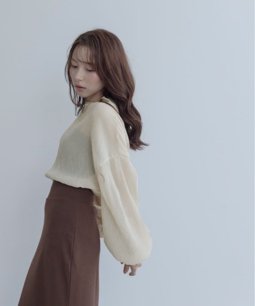 maviru（マヴィル）の「ランダム プリーツ シアー ボトルネック ブラウス シアートップス（シャツ/ブラウス・レディース・ピンクベージュ/ベージュ/グレー/ブラック・FREE）」の16枚目の写真