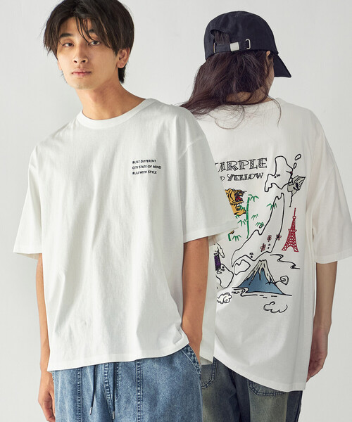 Purple&Yellow(パープルアンドイエロー)の「スーベニア刺繍 半袖Tシャツ(Tシャツ/カットソー・メンズ・ブラック/ホワイト・S/L/M)」の2枚目の写真