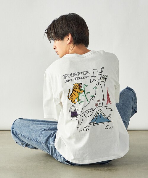 Purple&Yellow(パープルアンドイエロー)の「スーベニア刺繍 半袖Tシャツ(Tシャツ/カットソー・メンズ・ブラック/ホワイト・S/L/M)」の6枚目の写真