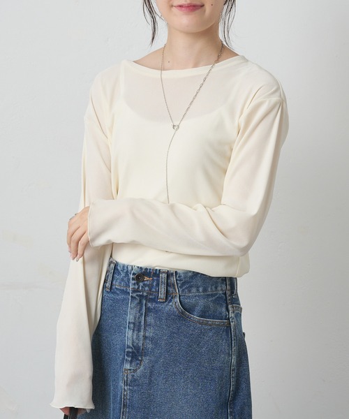 PUAL CE CIN(ピュアルセシン)の「ナイロンチュールベロアクルーネックカットソー(Tシャツ/カットソー・レディース・ブラウン/アイボリー/ベージュ/ブラック・FREE)」の1枚目の写真