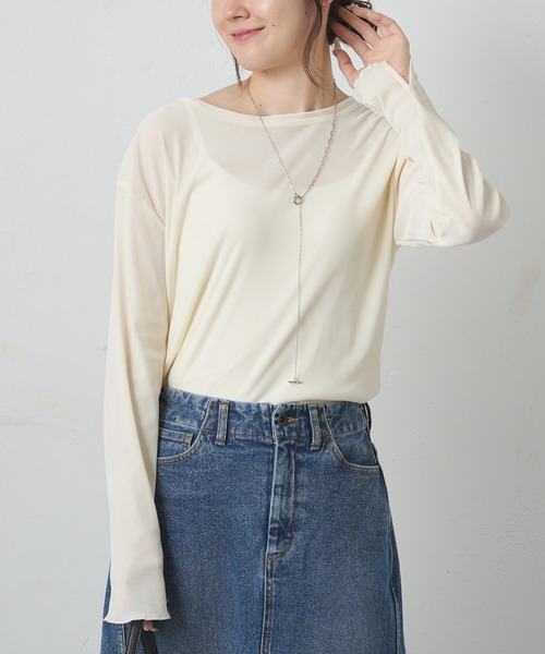 PUAL CE CIN(ピュアルセシン)の「ナイロンチュールベロアクルーネックカットソー(Tシャツ/カットソー・レディース・ブラウン/アイボリー/ベージュ/ブラック・FREE)」の5枚目の写真