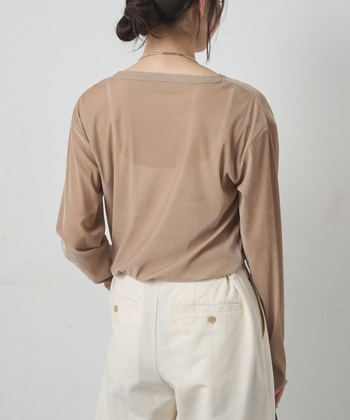 PUAL CE CIN(ピュアルセシン)の「ナイロンチュールベロアクルーネックカットソー(Tシャツ/カットソー・レディース・ブラウン/アイボリー/ベージュ/ブラック・FREE)」の12枚目の写真