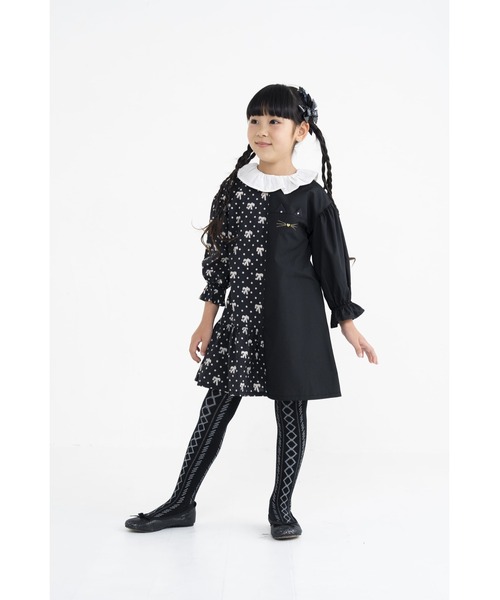 nino(ニノ)の「リボンドットアシンメトリーワンピース(ワンピース・キッズ・ブラック・120cm/110cm/100cm)」の2枚目の写真