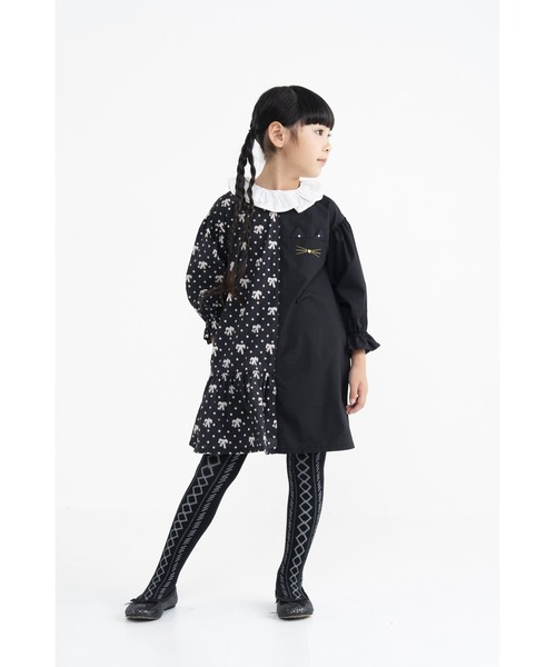 nino(ニノ)の「リボンドットアシンメトリーワンピース(ワンピース・キッズ・ブラック・120cm/110cm/100cm)」の3枚目の写真