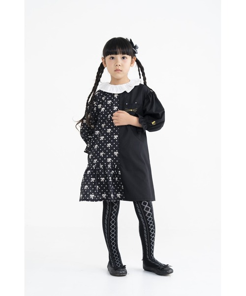 nino(ニノ)の「リボンドットアシンメトリーワンピース(ワンピース・キッズ・ブラック・120cm/110cm/100cm)」の4枚目の写真