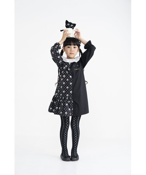 nino(ニノ)の「リボンドットアシンメトリーワンピース(ワンピース・キッズ・ブラック・120cm/110cm/100cm)」の6枚目の写真