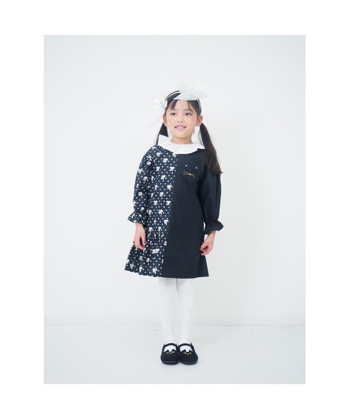 nino(ニノ)の「リボンドットアシンメトリーワンピース(ワンピース・キッズ・ブラック・120cm/110cm/100cm)」の8枚目の写真