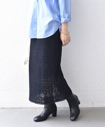 SHIPS Colors:〈手洗い可能〉レース ジャカード ニット スカート◆