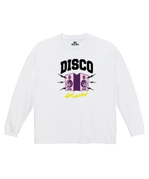 NOBOUND(ノーバウンド)の「NOBOUND(ノーバウンド) 長袖Tシャツ メンズ レディース ユニセックス DISCOロゴ イラスト プリント ビッグシルエット Tシャツ 長袖 トップス カットソー ストリート カジュアル(Tシャツ/カットソー・メンズ・ブラック/ホワイト/ライトアッシュグレー/グレイッシュブルー・XL/L/M)」の2枚目の写真