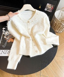クルーネック ニットカーディガン