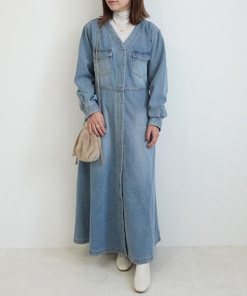SELECT LEVERY（セレクトリベリー）の「デニムロングワンピース（ワンピース・レディース・ネイビー/ブラック/ブルー・MEDIUM）」の12枚目の写真
