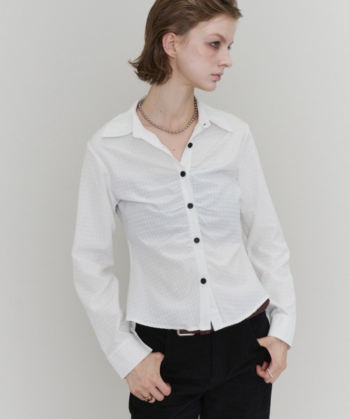 Rohwel(ローウェル)の「Gathered Check Shirt / ギャザーチェックシャツ(シャツ/ブラウス・レディース・ホワイト/ブラック/ベージュ・FREE)」の2枚目の写真