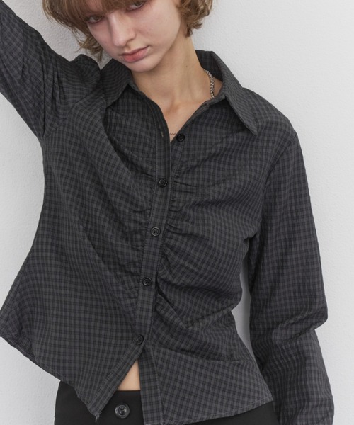 Rohwel(ローウェル)の「Gathered Check Shirt / ギャザーチェックシャツ(シャツ/ブラウス・レディース・ホワイト/ブラック/ベージュ・FREE)」の11枚目の写真