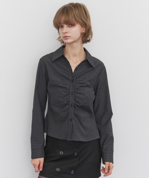 Rohwel(ローウェル)の「Gathered Check Shirt / ギャザーチェックシャツ(シャツ/ブラウス・レディース・ホワイト/ブラック/ベージュ・FREE)」の7枚目の写真