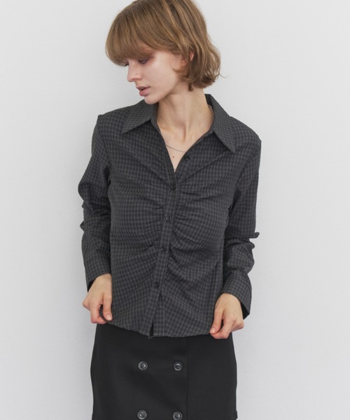 Rohwel(ローウェル)の「Gathered Check Shirt / ギャザーチェックシャツ(シャツ/ブラウス・レディース・ホワイト/ブラック/ベージュ・FREE)」の8枚目の写真
