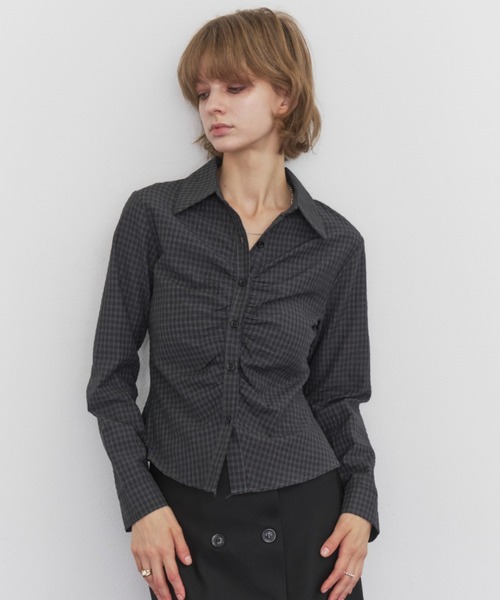 Rohwel(ローウェル)の「Gathered Check Shirt / ギャザーチェックシャツ(シャツ/ブラウス・レディース・ホワイト/ブラック/ベージュ・FREE)」の6枚目の写真