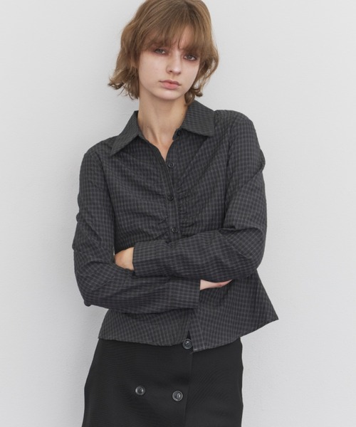 Rohwel(ローウェル)の「Gathered Check Shirt / ギャザーチェックシャツ(シャツ/ブラウス・レディース・ホワイト/ブラック/ベージュ・FREE)」の9枚目の写真