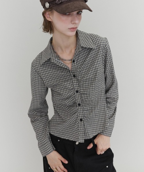 Rohwel(ローウェル)の「Gathered Check Shirt / ギャザーチェックシャツ(シャツ/ブラウス・レディース・ホワイト/ブラック/ベージュ・FREE)」の20枚目の写真