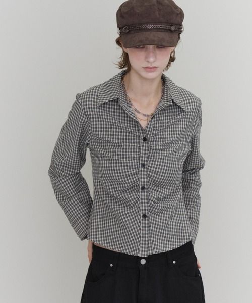 Rohwel(ローウェル)の「Gathered Check Shirt / ギャザーチェックシャツ(シャツ/ブラウス・レディース・ホワイト/ブラック/ベージュ・FREE)」の16枚目の写真