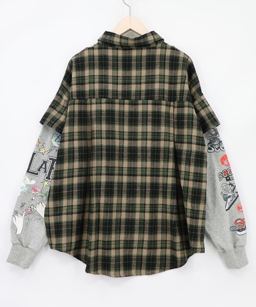 ScoLar(スカラー)の「163675:レイヤード風 チェック柄袖プリントプルオーバー(Tシャツ/カットソー・レディース・カーキ/パープル・M)」の11枚目の写真