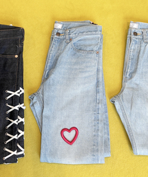 【Kiwanda Kiwanda/ キワンダキワンダ】 LoveEmbroideryDenim Red