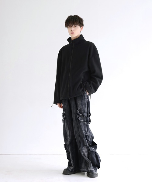 LILL（リル）の「スタンドネックダブルジップドローコードフリースジャケット（その他アウター・メンズ・ブラック/ヘザーチャコール・M/XL/L/S）」の11枚目の写真