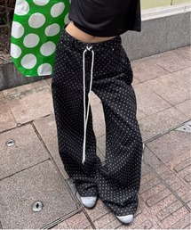 【SG】【Lilamusant(リラミュゾン)】ドロストワイドドットデニムパンツ ワイドパンツ バギーパンツ 韓国ストリート Y2K