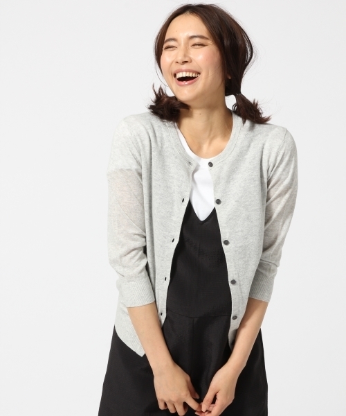 GLOBAL WORK（グローバルワーク）の「【UV加工】12ゲージコットンリネンクルーカーディガン7分袖/709464（カーディガン/ボレロ・レディース・グレー/ブルー/イエロー/ネイビー/オレンジ/カーキ/ブラック/ブラウン/ブルー系その他/ワインレッド・LARGE/SMALL/MEDIUM）」の3枚目の写真