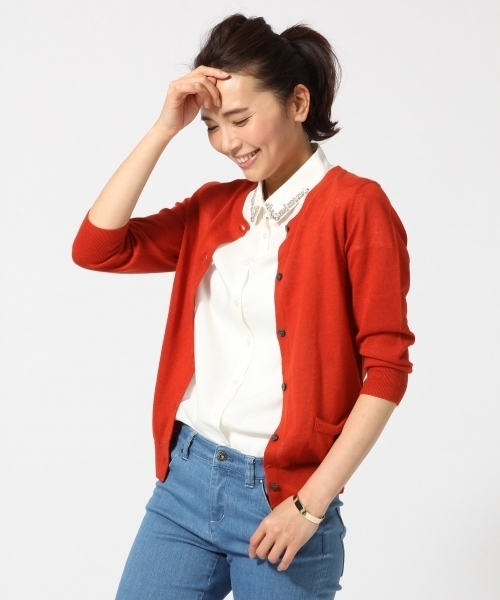 GLOBAL WORK（グローバルワーク）の「【UV加工】12ゲージコットンリネンクルーカーディガン7分袖/709464（カーディガン/ボレロ・レディース・グレー/ブルー/イエロー/ネイビー/オレンジ/カーキ/ブラック/ブラウン/ブルー系その他/ワインレッド・LARGE/SMALL/MEDIUM）」の10枚目の写真