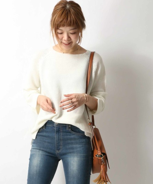 ikka(イッカ)の「5Gガータープルオーバー(ニット/セーター・レディース・ネイビー/ブラウン/チャコールグレー/ホワイト・FREE)」の1枚目の写真