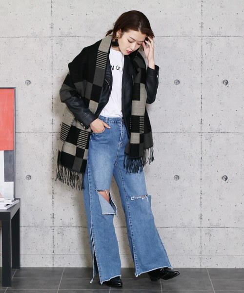 reca（レカ）の「ブロックチェック柄大判ストール（ストール/ショール・レディース・グレー/ブルー/ベージュ/ブラック/ネイビー/ピンク・FREE）」の22枚目の写真