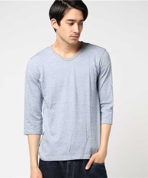 A VONTADE(アボンタージ)の「【A VONTADE】ア ボンタージ/ 3/4 SLEEVE TRIM V-NECK(Tシャツ/カットソー・メンズ・グレー/ベージュ/ブルー・LARGE/SMALL/MEDIUM)」の2枚目の写真
