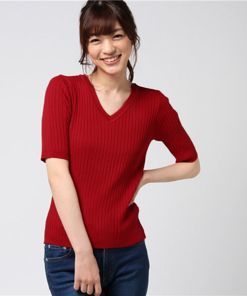 INGNI（イング）の「『MORE6月号掲載商品』12Gリブ5分袖ニット/レディーストップス-2017SS-（ニット/セーター・レディース・ブラック/ピンク系その他/その他/ラベンダー/マスタード/ブラウン/レッド/オフホワイト・MEDIUM）」の13枚目の写真