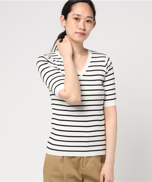 INGNI（イング）の「『MORE6月号掲載商品』12Gリブ5分袖ニット/レディーストップス-2017SS-（ニット/セーター・レディース・ブラック/ピンク系その他/その他/ラベンダー/マスタード/ブラウン/レッド/オフホワイト・MEDIUM）」の16枚目の写真