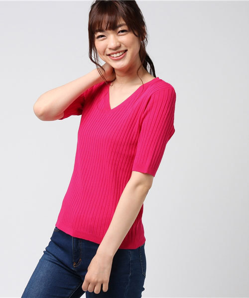 INGNI（イング）の「『MORE6月号掲載商品』12Gリブ5分袖ニット/レディーストップス-2017SS-（ニット/セーター・レディース・ブラック/ピンク系その他/その他/ラベンダー/マスタード/ブラウン/レッド/オフホワイト・MEDIUM）」の22枚目の写真